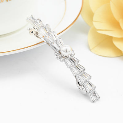 Luxury CZ Diamond & Pearl Bridal Hair Accessories Clip