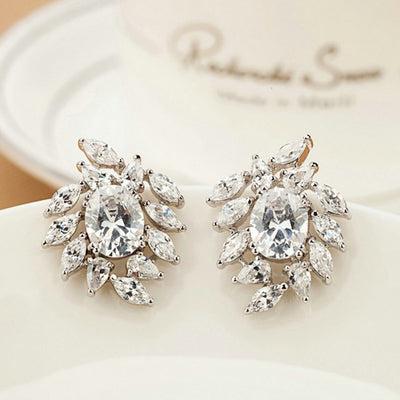 Luxury Designer CZ Diamond Silver Stud Earrings For Wedding