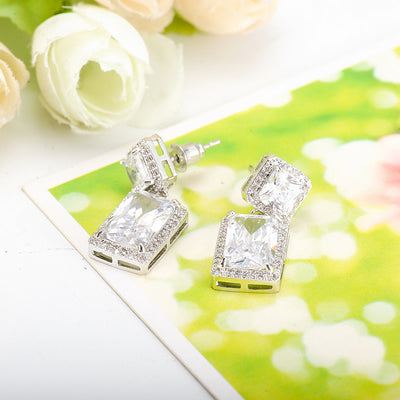 5 Carat Emerald Cut Clear CZ Diamond Drop Wedding Earrings