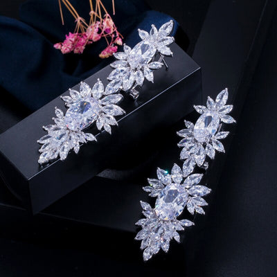 Luxury Cubic Zirconia Long Dangle Wedding Earrings