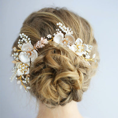 Luxury Gold & Blush Pink Bridal Head Piece Comb