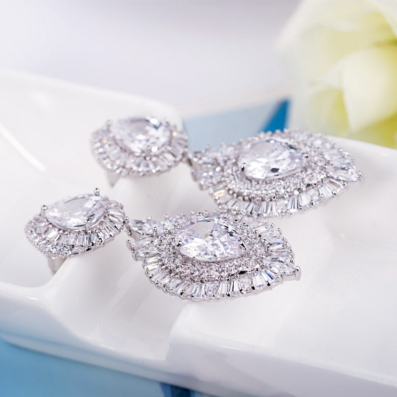 Cubic Zirconia Statement Bridal Earrings For Bride
