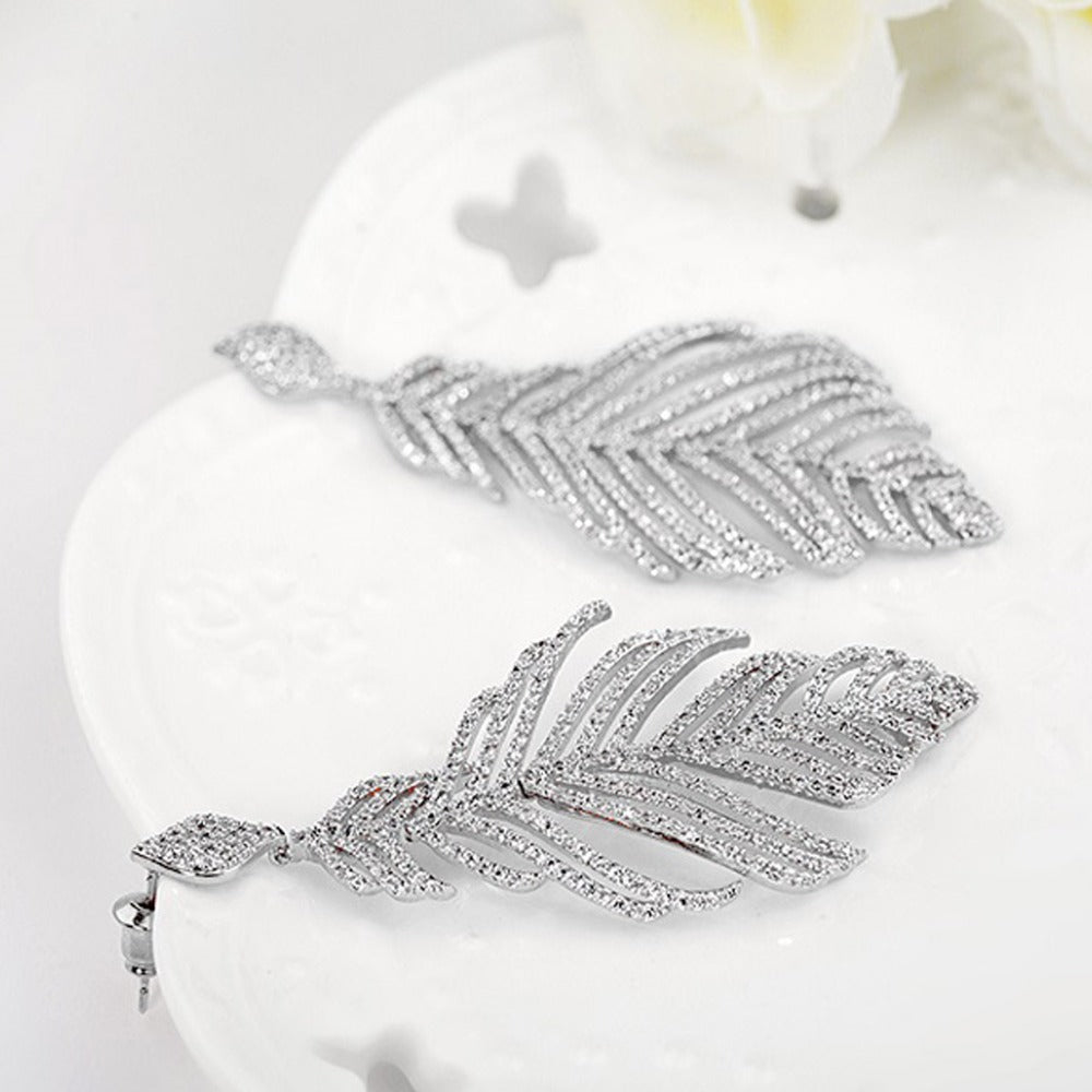 Long Dangle Feather Statement Earrings for Wedding (2 Colours)