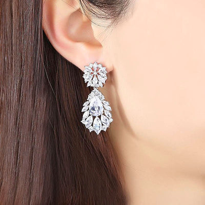 Sparkling Cubic Zirconia Bridal Chandelier Earrings