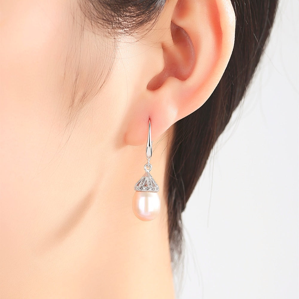 Tahitian Freshwater Pearl & CZ Diamond Sterling Silver Earrings