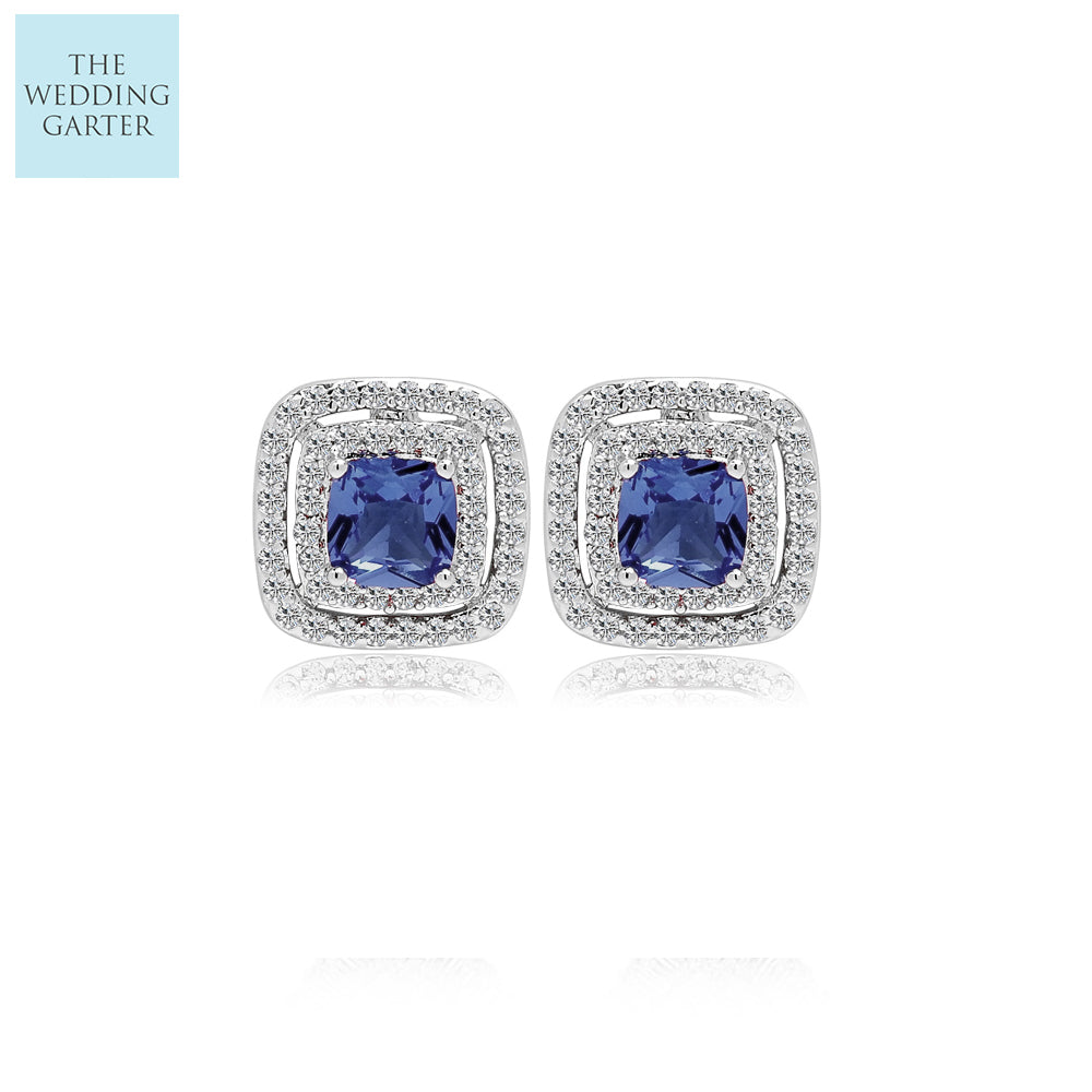 Luxury Vintage Blue CZ Stud Bridal Earrings For Wedding