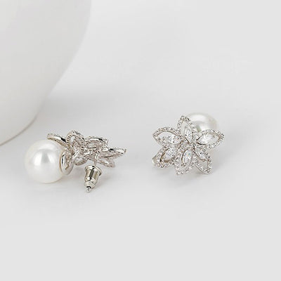 Extravagant CZ Diamond & Pearl Luxury Bridal Earrings