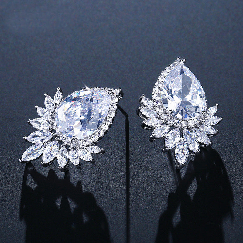 Large Statement Stud CZ Diamond Wedding Earrings