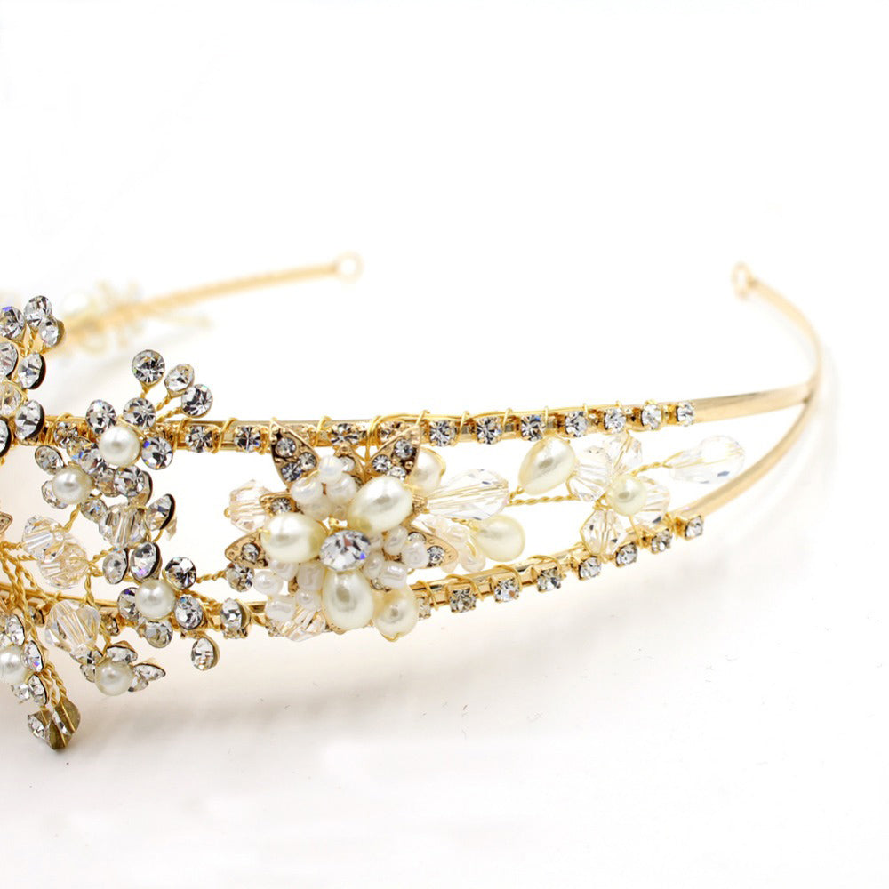 Amazing Gold Crystal Floral Bridal Headpiece Crown