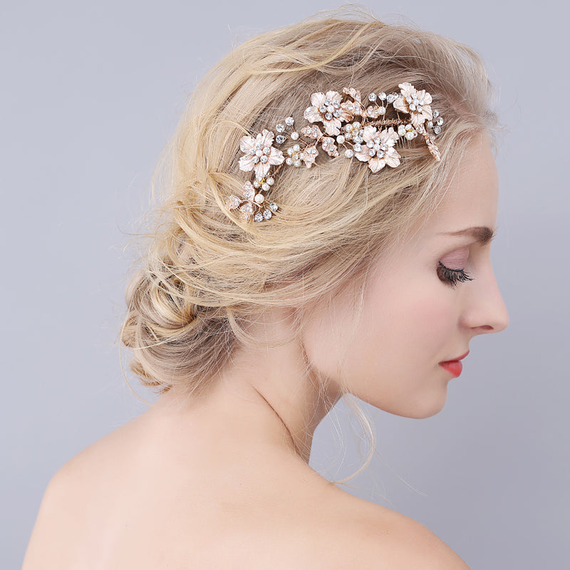Luxury Crystal Silver Leaf Bridal Headpiece Comb