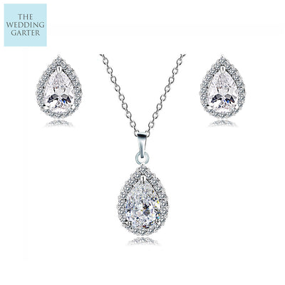 cz diamond teardrop bridal jewellery wedding set