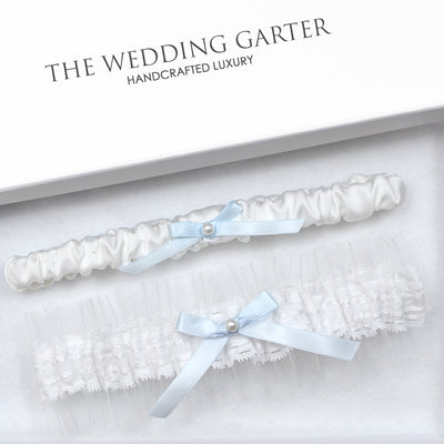Holly Tule & White Satin Wedding Garter Set