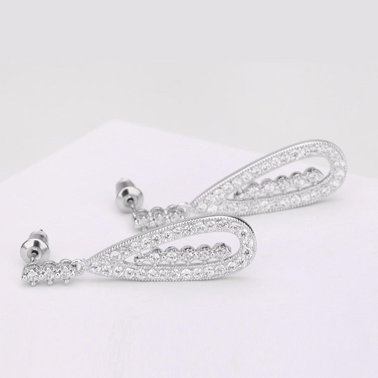Oval Micro Paved Delicate Drop Bridal Earrings Online