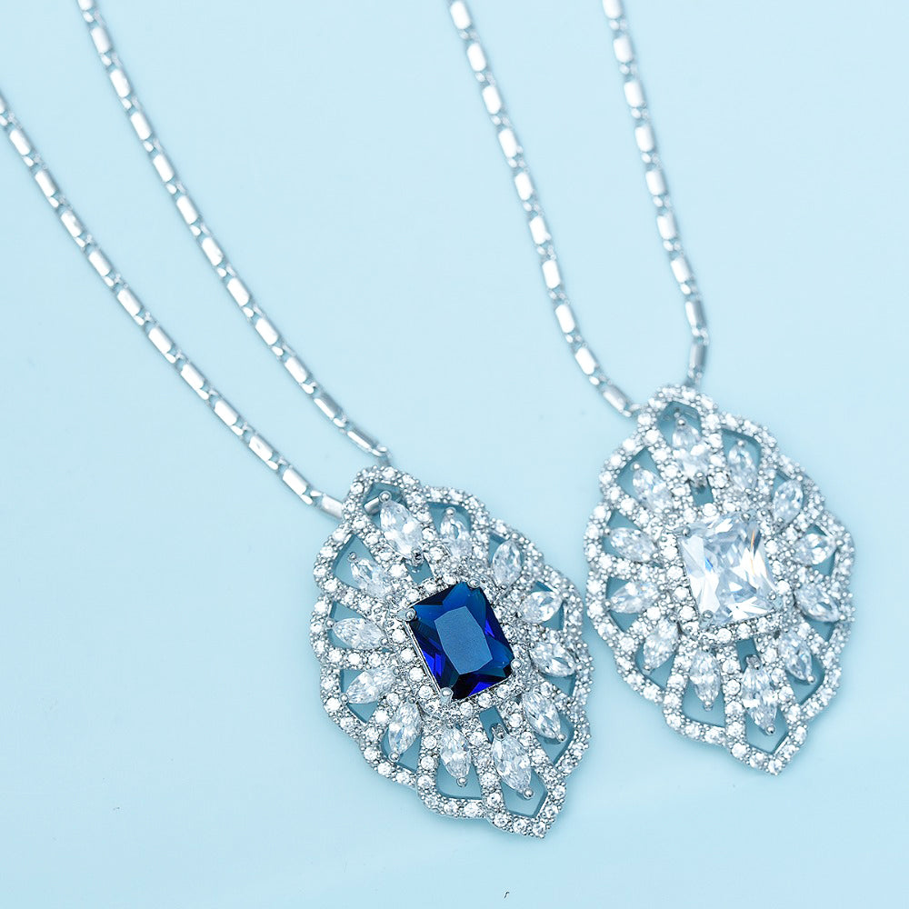 Vintage Style Blue CZ Diamond Bridal Jewellery Set