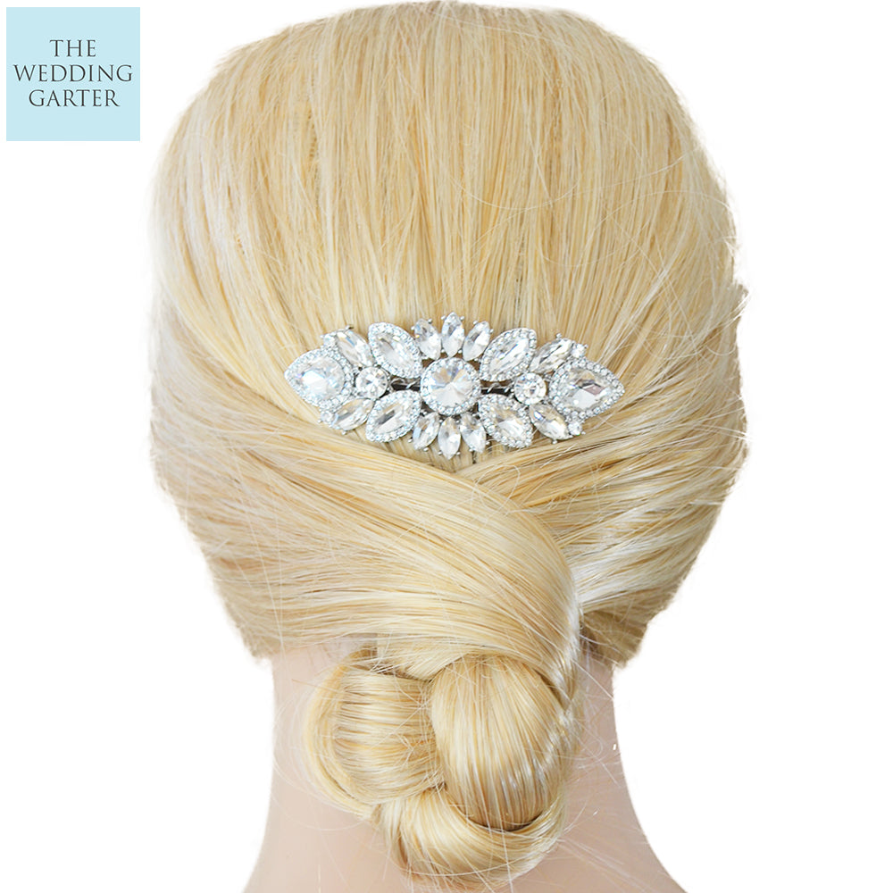 Unique Art Deco Silver Crystal Wedding Hair Comb
