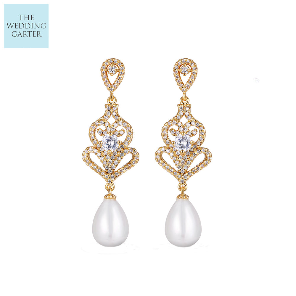 Extravagant Rose Gold Vintage Style Chandelier Pearl Earrings