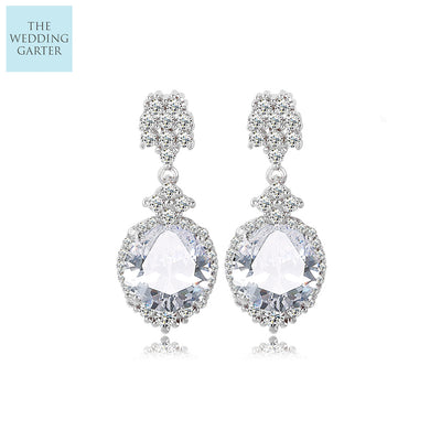 Vintage Style CZ Large Diamond Drop Luxury Wedding Earrings