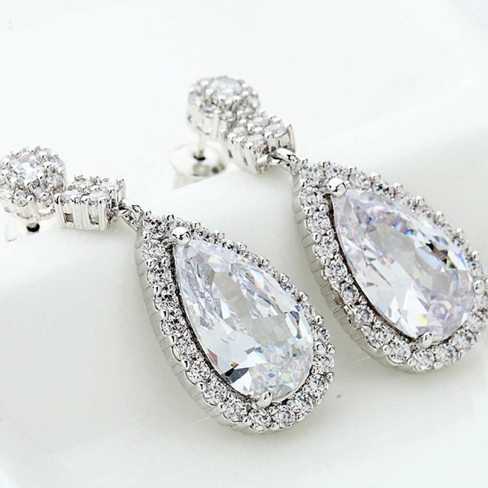 CZ Diamond Tear Drop Vintage Wedding Earrings