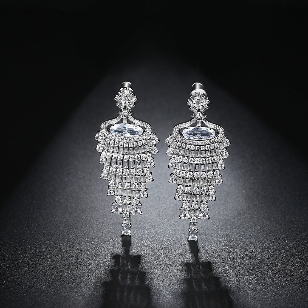 Vintage Style CZ Silver Drop Wedding Earrings Australia