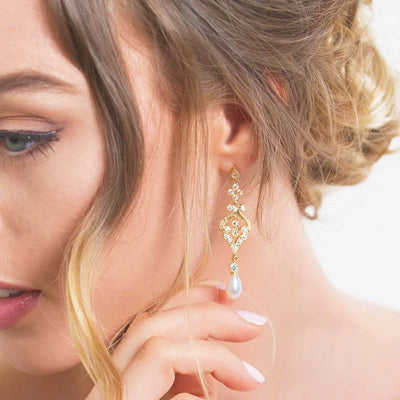 gold dropper bridal earrings