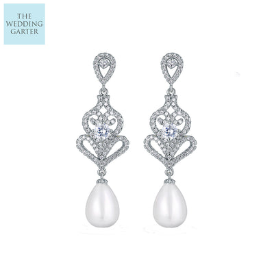 chandelier pearl wedding earrings