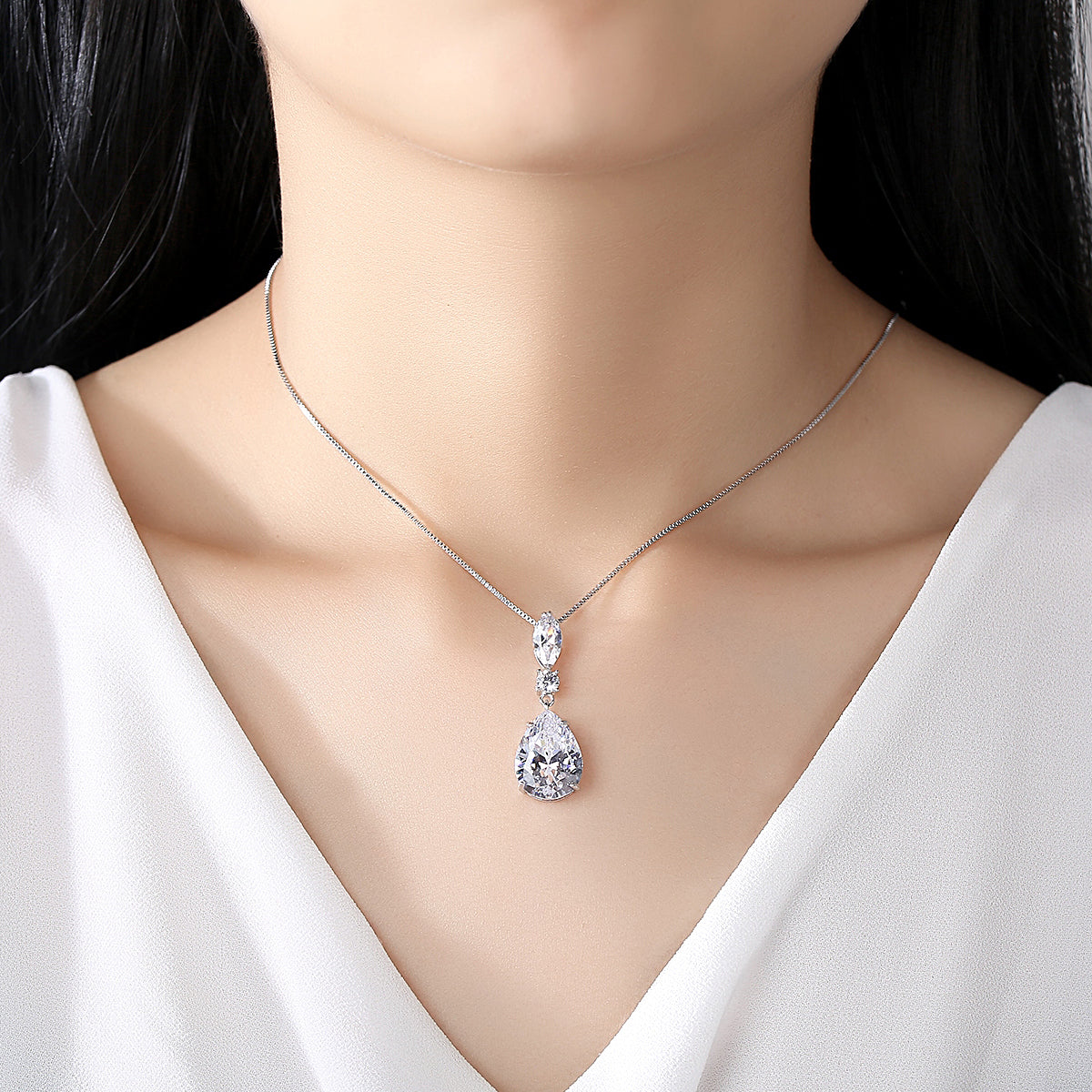 Pear Shape CZ Diamond Pendant Necklace