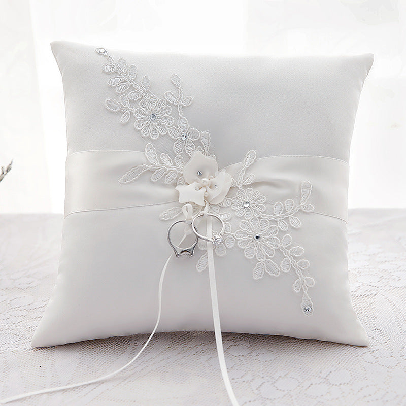 Chic Ivory Satin Appliqué Ring Pillow For Brides Ring Bearer Pillow