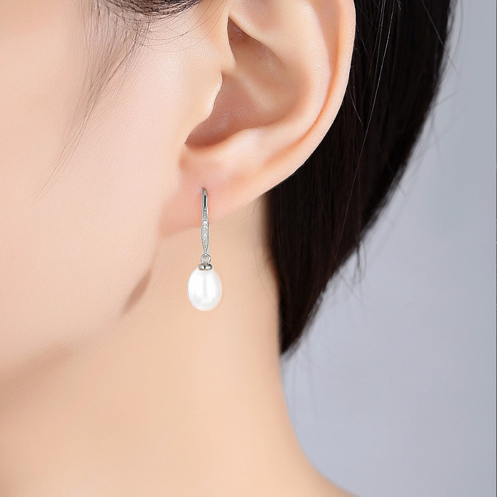 Simple Ivory Natural Pearl & Sterling Silver Wedding Earrings