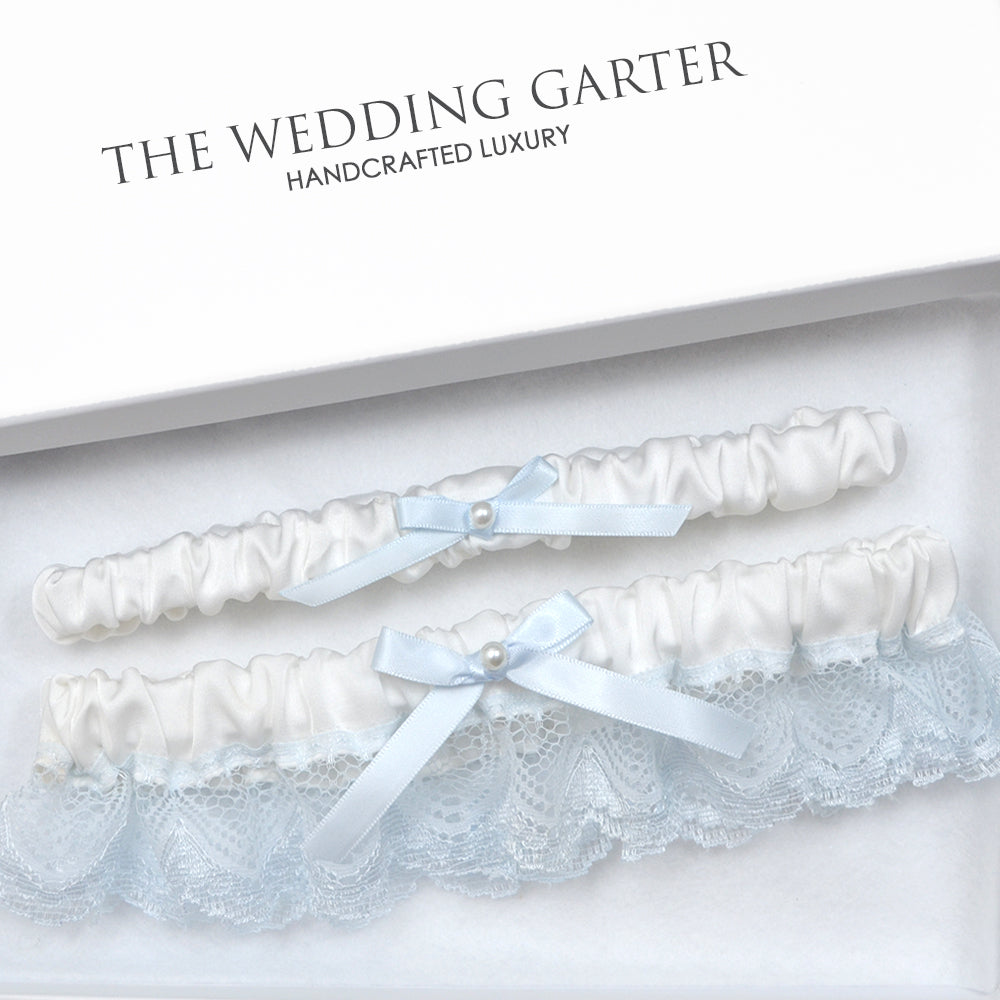 white & blue wedding garter set plus sixe garter