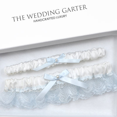 white & blue wedding garter set plus sixe garter