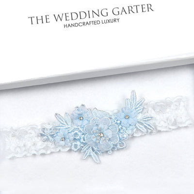 blue and white wedding garter