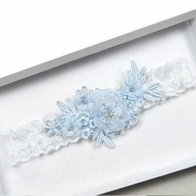 blue white wedding garter