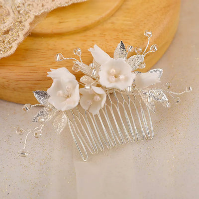 Delicate Porcelain Floral Wedding Headpiece Comb