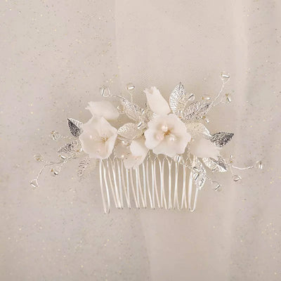 Delicate Porcelain Floral Wedding Headpiece Comb
