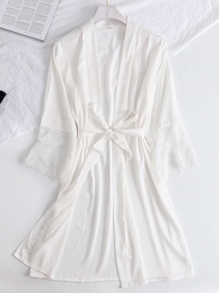 White Satin & Lace Bridal Robe