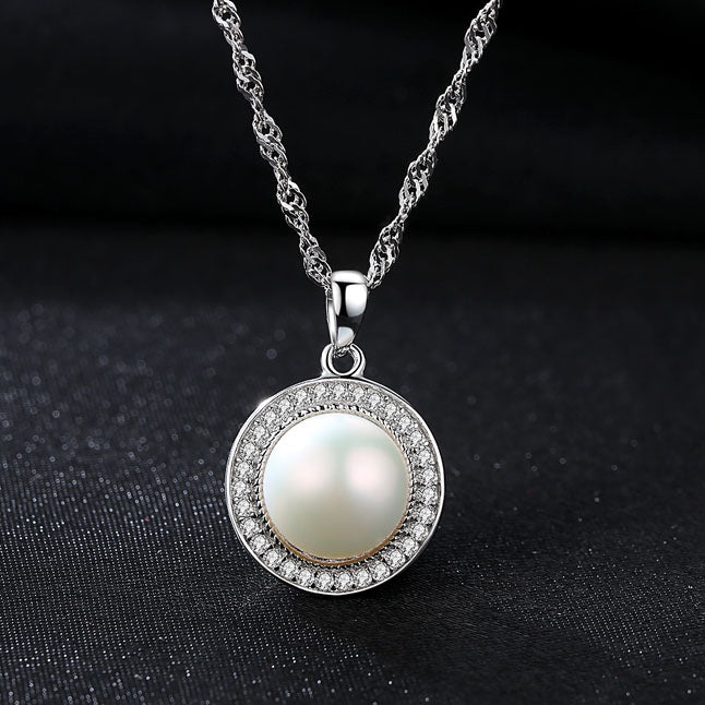 Sterling Silver Halo Natural Pearl Wedding Jewellery Set