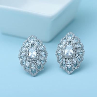 Vintage Art Deco Style Clear CZ Diamond Stud Earrings