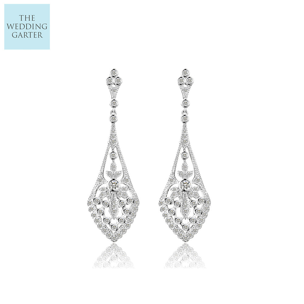 silver crystal brides earrings