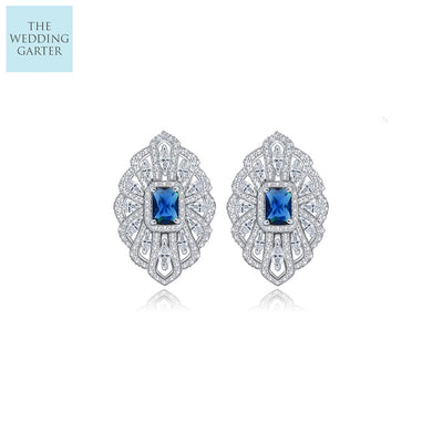 Stunning Vintage Style Blue CZ Diamond Stud Earrings