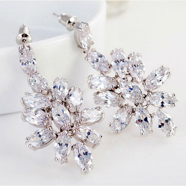 Cubic Zirconia Diamond Long Dangle Brides Earrings