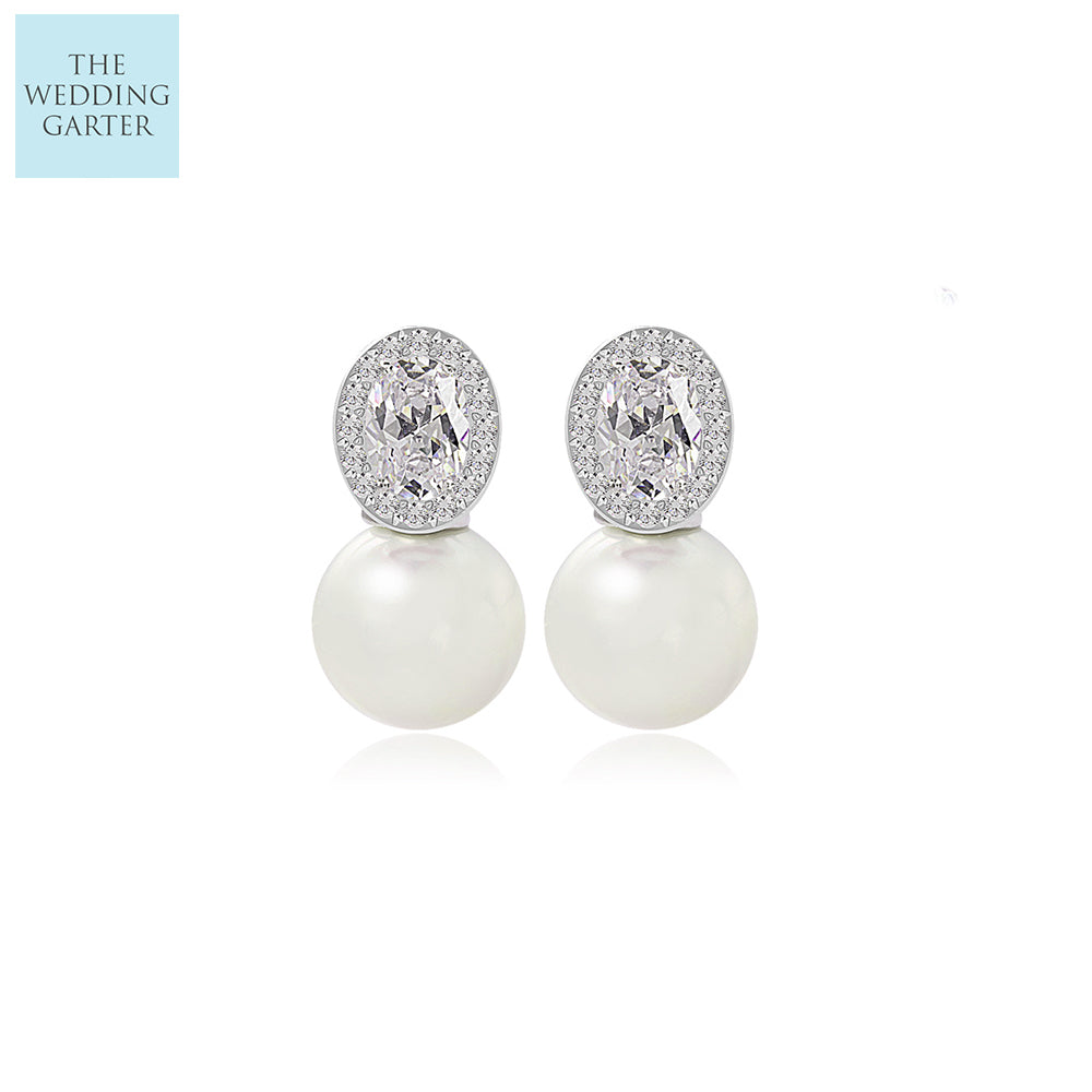 Elegant Women's Pearl & CZ Diamond Bridesmaid Earrings