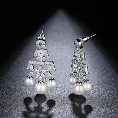 Glorious Pearl & CZ Diamond Chandelier Wedding Earrings
