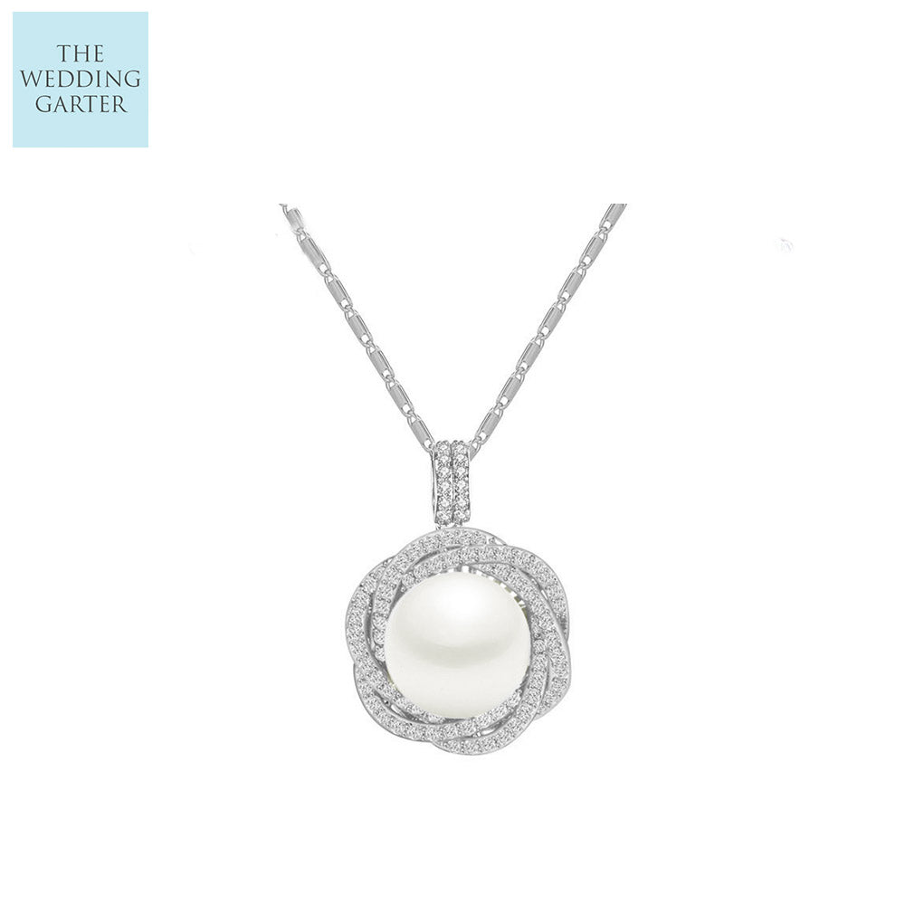 pearl and cz diamond wedding necklace
