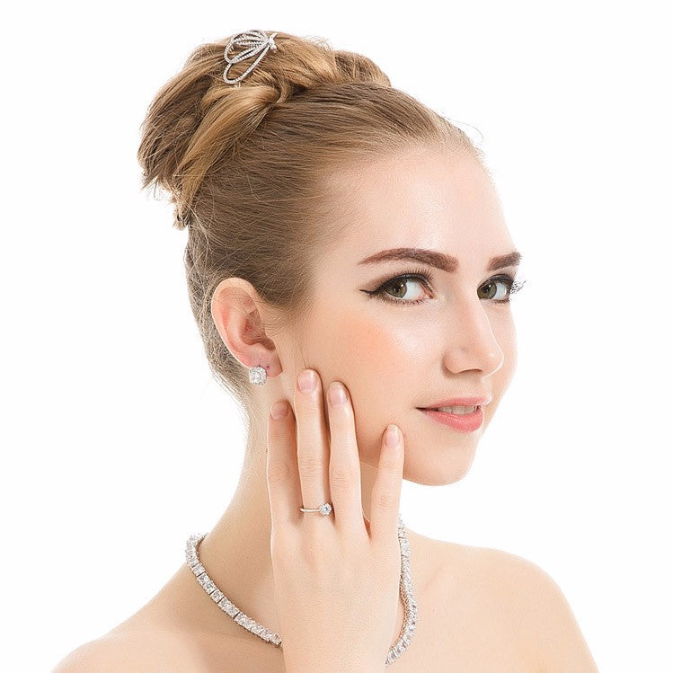 Princess Cut Cubic Zirconia Stud Earrings In Pave Setting