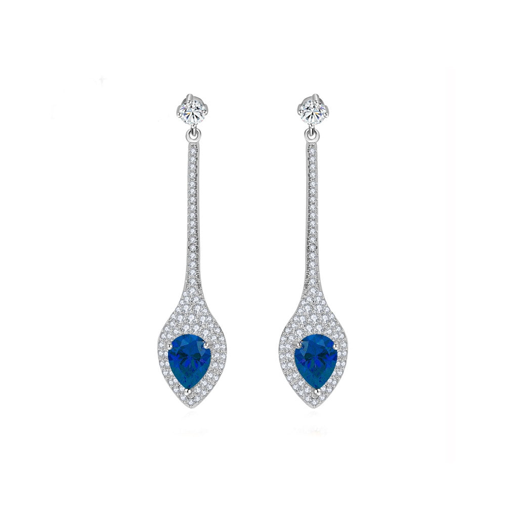 Unique Blue CZ Diamond Drop Pave Bridal Earrings