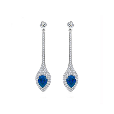 Unique Blue CZ Diamond Drop Pave Bridal Earrings