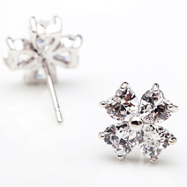 Delicate Tiffany Style CZ Diamond Stud Bridal Earrings