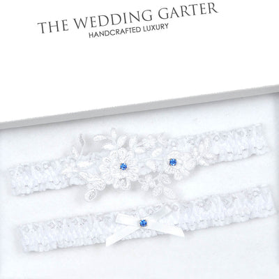 Something Blue White Lace Applique Brides Garter Set