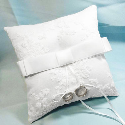 White Satin & Lace Wedding Ring Cushion