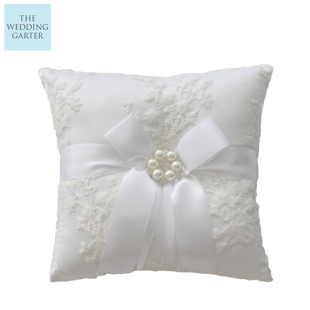 white wedding ring pillow